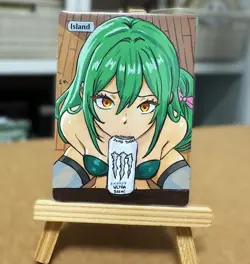 Hand Painted Altered Art Mtg land card Anime girl Island - Image 3
