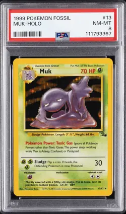 1999 POKEMON FOSSIL #13 MUK-HOLO PSA 8 - Image 1
