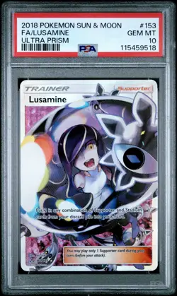 2018 POKEMON SUN & MOON ULTRA PRISM #153 FULL ART/LUSAMINE PSA 10 - Image 1