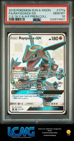 2018 Pokemon TCG Celestial Storm #177a/168 Full Art Rayquaza Gx PSA 10 B2R - Image 1