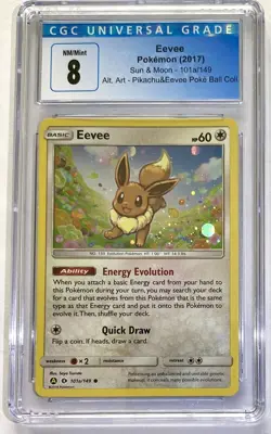 Pokemon 2017 Eevee 101a/149 CGC 8 NM/MINT Sun & Moon Base Set ALT ART Holo - Image 1
