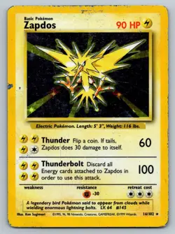 Pokemon Zapdos Holo Rare Base Set 16/102 Heavy Damaged CREASES - Image 1
