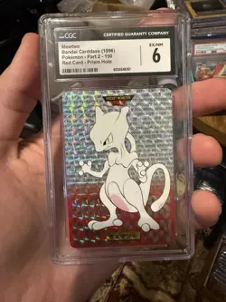 1996 Pokemon Bandai Carddass Mewtwo Prism Red Card CGC 6 - Image 1