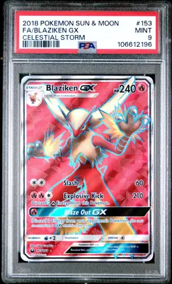 2018 POKEMON SUN & MOON CELESTIAL STORM #153 FULL ART/BLAZIKEN GX PSA 9 - Image 1