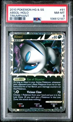 2010 POKEMON HEARTGOLD & SOULSILVER TRIUMPHANT #91 ABSOL-HOLO PSA 8 - Image 1