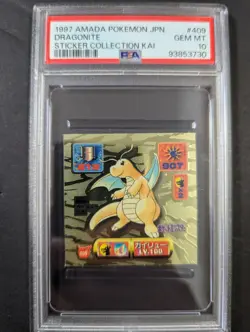 1997 AMADA POKEMON JAPANESE #409 DRAGONITE STICKER COLLECTION KAI PSA10 - Image 1