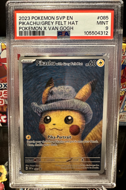 Pokemon Pikachu with Grey Felt Hat Van Gogh Full Art Promo SVP EN 085 PSA 9 Mint - Image 1