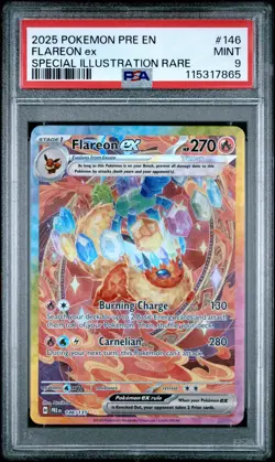2025 POKEMON PRE EN-PRISMATIC EVOLUTIONS #146 FLAREON EX PSA 9 - Image 1