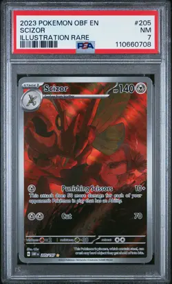 2023 POKEMON OBF EN-OBSIDIAN FLAMES ILLUSTRATION RARE #205 SCIZOR PSA 7 - Image 1