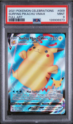 2021 POKEMON CELEBRATIONS #009 FULL ART/ SURFING PIKACHU VMAX PSA 9 MINT - Image 2