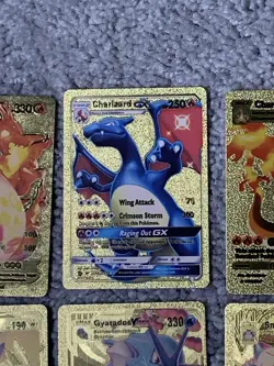 Set of 15 Pokemon Charizard,Snorlax,Gyarados&More Gold Foil Fan Art Cards LP - Image 4