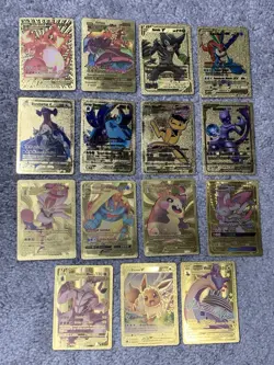 Set of 15 Pokemon Charizard,Mewtwo,Mew,Zarude+Gold Accent Foil Fan Art Cards LP - Image 1