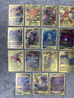Set of 15 Pokemon Charizard,Arcanine,Eternatus+Gold Accent Foil Fan Art Cards LP - Image 1