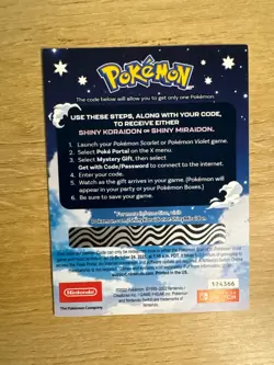 Pokemon Scarlet & Violet Shiny Koraidon Or Shiny Miraidon Code Unscratched B3614 - Image 1