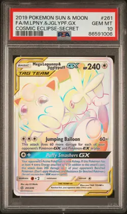 2019 POKEMON SUN & MOON SECRET #261 FULL ART/MEGA-LOPUNNY & JIGGLYPUFF GX PSA 10 - Image 1