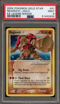Pokemon Regirock Gold Star EX Legend Maker Ultra Rare Holo #91 PSA 9 Mint - Image 1