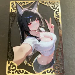 Goddess Story Gold METAL Card - Serial Number #/100! Anime Girl Bikini Fox Girl - Image 1