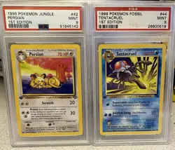 1999 Pokemon Jungle PERSIAN #42 and Fossil TENTACRUEL #44 1st Edition PSA 9 MINT - Image 1