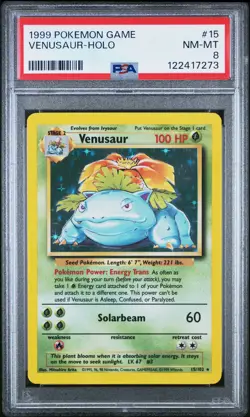 1999 POKEMON BASE SET UNLIMITED #15 VENUSAUR-HOLO PSA 8 - Image 1