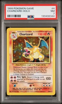 1999 POKEMON BASE SET UNLIMITED #4 CHARIZARD-HOLO PSA 7 - Image 1