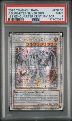 2025 YU-GI-Oh! RA04 Quarter Century #EN208 Azure-Eyes Silver Dragon PSA 9 Mint - Image 1