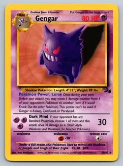 Pokemon Gengar Fossil Set 20/62 MP Non-Holo Rare Card - Image 1