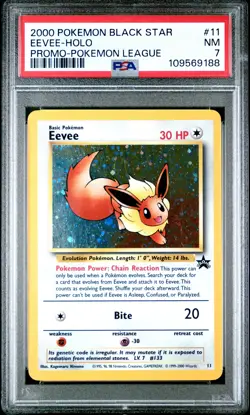 2000 POKEMON PROMO BLACK STAR POKEMON LEAGUE #11 EEVEE-HOLO PSA 7 - Image 1