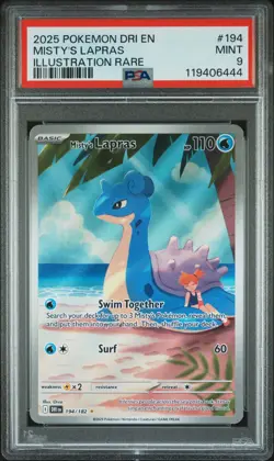 2025 POKEMON DRI EN-DESTINED RIVALS ILLUSTRATION RARE #194 MISTY'S LAPRAS PSA 9 - Image 1