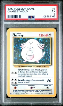 1999 POKEMON BASE SET UNLIMITED #3 CHANSEY-HOLO PSA 5 - Image 1