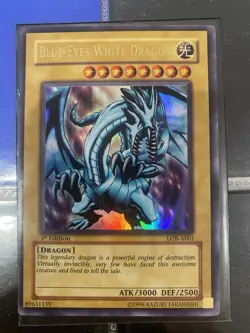 Yu-Gi-Oh! TCG Blue-Eyes White Dragon 1st Edition LOB-A001 English 1996 - Image 1
