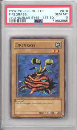 PSA 10 - Yu-Gi-Oh Card - LOB-018 - FIREGRASS (common) *1st Edition* - GEM MINT - Image 1