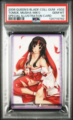 2008 QUEEN'S BLADE COLLECTION CARD GUM #S02 TOMOE, MUSHA-MIKO PSA 10 - Image 1
