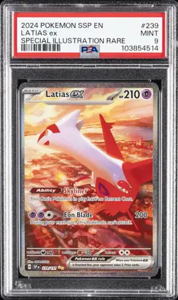 2024 POKEMON SSP EN-SURGING SPARKS SPECIAL ILLUSTRATION RARE LATIAS EX PSA 9 - Image 1