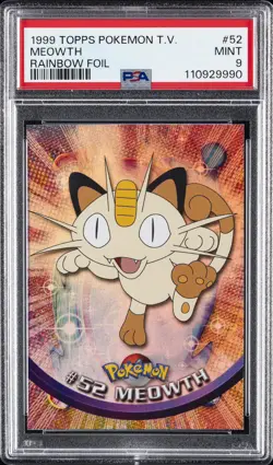 1999 TOPPS POKEMON TV RAINBOW FOIL #52 MEOWTH PSA 9 - Image 1