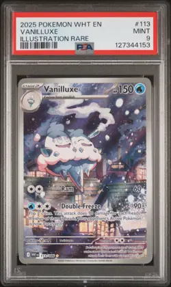 2025 POKEMON WHT EN-WHITE FLARE ILLUSTRATION RARE #113 VANILLUXE PSA 9 - Image 1