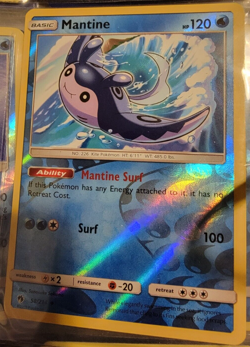 Reverse Holo Foil Mantine # 58/214 Lost Thunder Set Pokemon Cards NM/MINT - Image 1