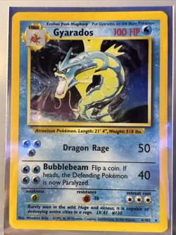 Pokemon TCG Gyarados Holo Rare Card Base Set 6/102, 1st Edition - Image 1