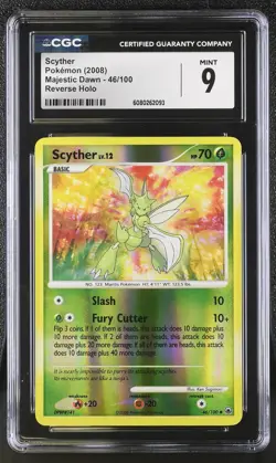 CGC 9 MINT Scyther 2008 Majestic Dawn 46/100 Reverse Holo Pokemon Card - Image 1