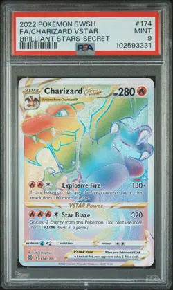 2022 POKEMON SWORD & SHIELD BRILLIANT STARS #174 FULL ART/CHARIZARD VSTAR PSA 9 - Image 1