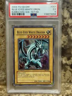 Yu-Gi-Oh! PSA 5 EX- Blue-Eyes White Dragon 1st Edition Super Rare- (SKE-001) - Image 1