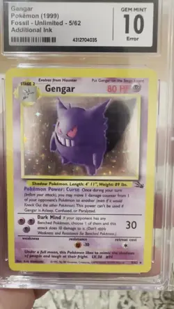 Pokemon Gengar TCG Fossil Unlimited Holo Rare Card 1999 5/62 Vintage WOTC Error - Image 2