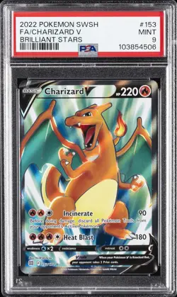 2022 POKEMON SWORD & SHIELD BRILLIANT STARS #153 FULL ART/CHARIZARD V PSA 9 - Image 1