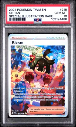 2024 POKEMON TWM EN-TWILIGHT MASQUERADE SPECIAL ILLUSTRATION RARE KIERAN PSA 10 - Image 1