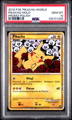 2010 POKEMON PIKACHU WORLD PROMO POLISH PIKACHU-HOLO PSA 10 - Image 1