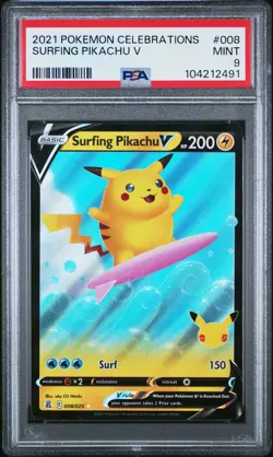 2021 POKEMON CELEBRATIONS #008 SURFING PIKACHU V PSA 9 - Image 1
