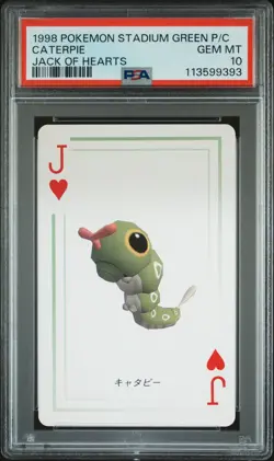 1998 POKEMON STADIUM GREEN VERSION PLAYING CARDS JACK OF HEARTS CATERPIE PSA 10 - Image 1
