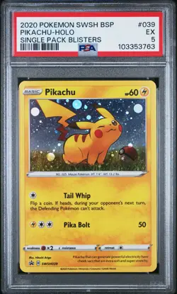 2020 POKEMON SWSH BLACK STAR PROMO SINGLE PACK BLISTERS #039 PIKACHU-HOLO PSA 5 - Image 1