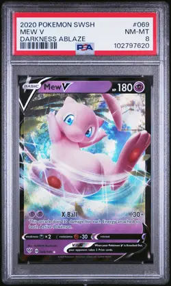 2020 POKEMON SWORD & SHIELD DARKNESS ABLAZE #069 MEW V PSA 8 - Image 1