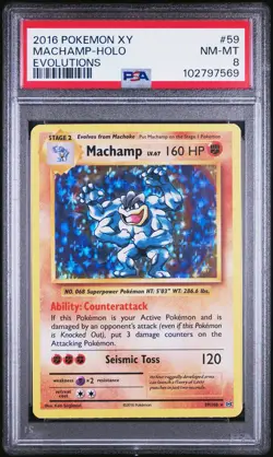 2016 POKEMON XY EVOLUTIONS #59 MACHAMP-HOLO PSA 8 - Image 1
