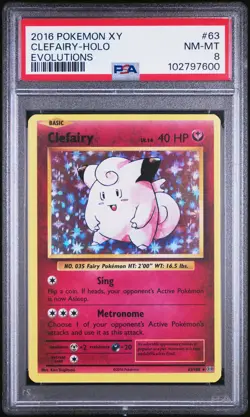 2016 POKEMON XY EVOLUTIONS #63 CLEFAIRY-HOLO PSA 8 - Image 1